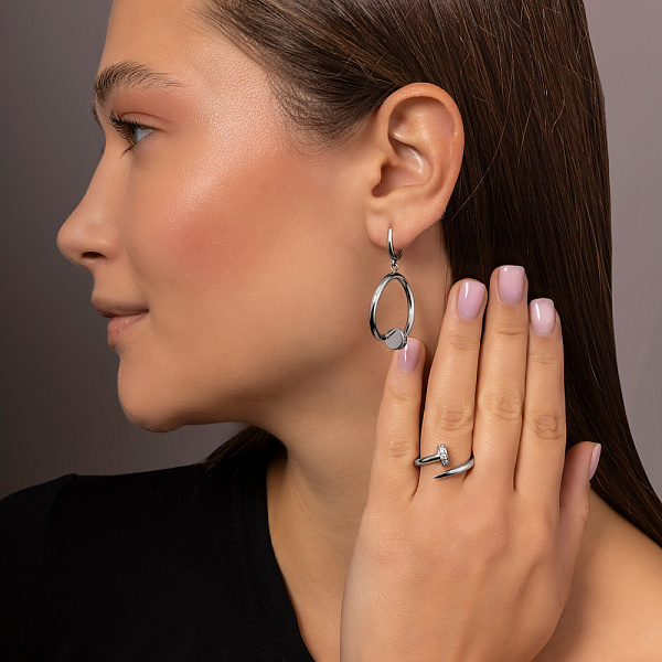 Серьги-подвески "Гвоздь" из белого золота (арт. 108682б) – изображение 4