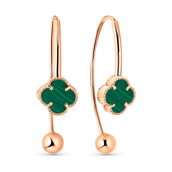 Золотые серьги Клевер с малахитом (арт. 109847/10млх) – изображение 1
