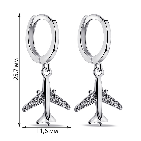 Серебряные сережки Самолет с фианитами (арт. 7502/9566/10) – изображение 2