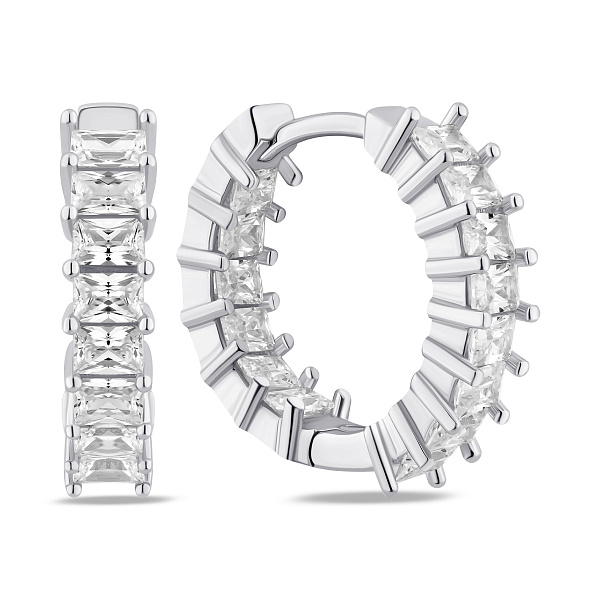 Серебряные серьги-кольца с дорожкой фианитов (арт. 7502/10192/15) – изображение 1