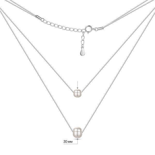 Серебряное двойное колье с жемчугом (арт. 7507/2436жб) – изображение 3