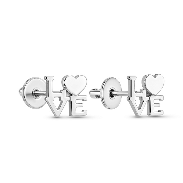 Серьги пусеты Love из белого золота без камней (арт. 110581б) – изображение 1
