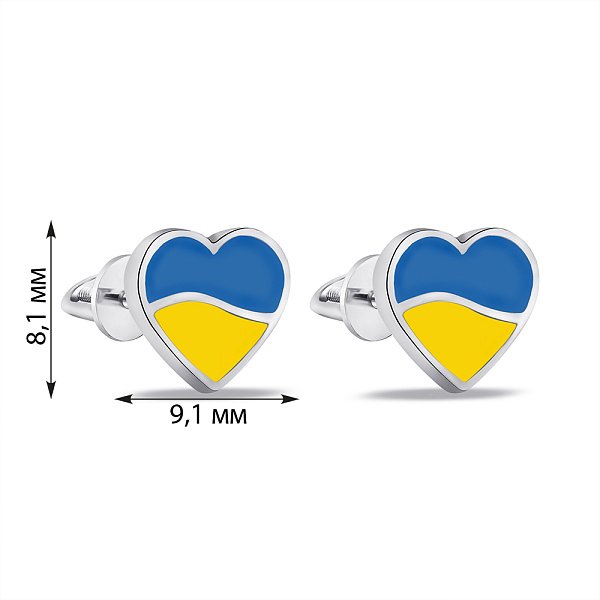 Срібні сережки-пусети Серце з прапором України (арт. 7518/0795егжсю) – зображення 2