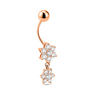 Фото Золотая серьга-пирсинг Цветы с фианитами (арт. 360090)