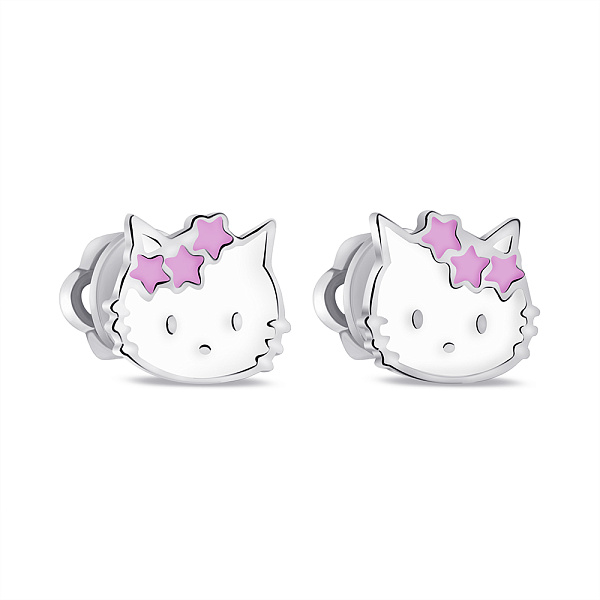 Серебряные серьги-пусеты Kitty (арт. 7518/1066вебрсю) – изображение 1