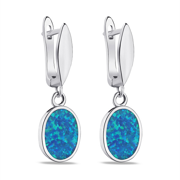 Серебряные серьги-подвески с крупным опалом (арт. 7502/3916/10Пос) – изображение 1