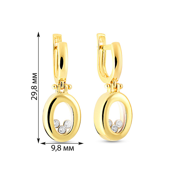 Золотые серьги подвески с фианитами (арт. 101053ж) – изображение 2