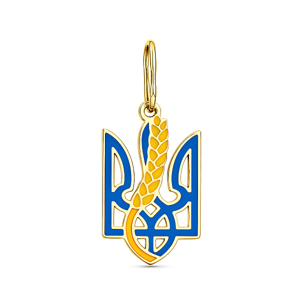 Подвес из желтого золота Трезубец-Герб Украины с синей и желтой эмалью (арт. 440582же) – изображение 1