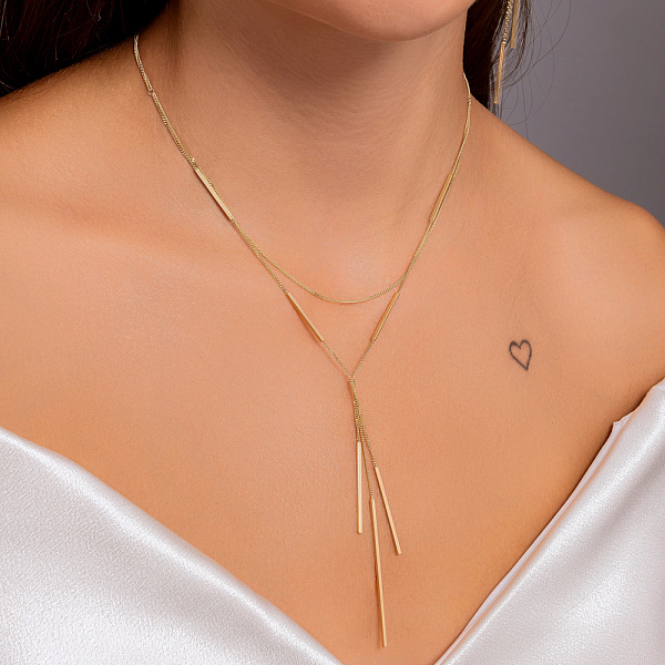 Золотое колье-галстук без камней (арт. 352978ж) – изображение 3