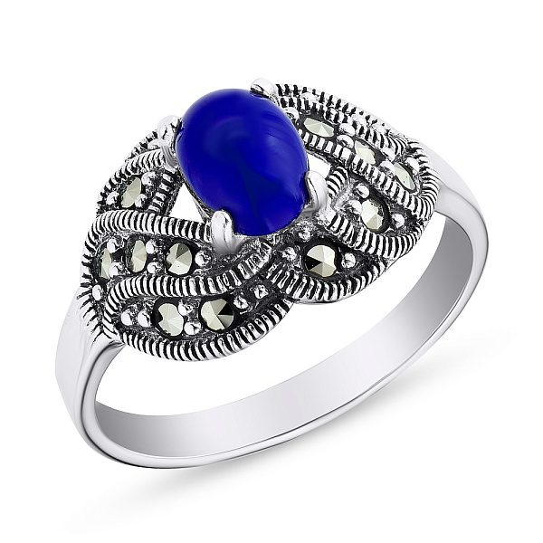 Срібна каблучка з оніксом і марказитом (арт. 7401/3997мкрос) – зображення 1