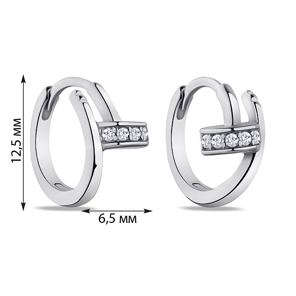 Серьги-кольца из серебра в форме гвоздя с фианитами (арт. 7502/4704/10) – изображение 2