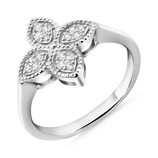 Серебряное кольцо «Клевер» с фианитами (арт. 7501/8494/10) – изображение 1