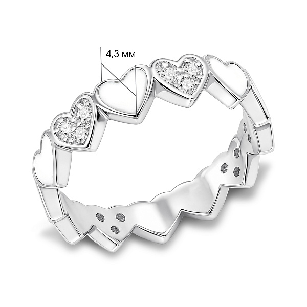Серебряное кольцо сердечка с фианитами и эмалью (арт. 7501/8904еб) – изображение 2
