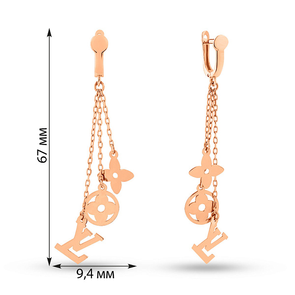 Серьги из красного золота с подвесками (арт. 107259) – изображение 2