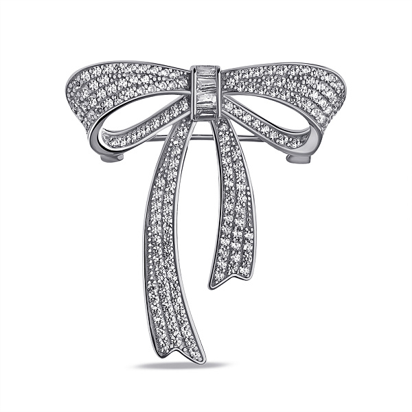 Срібна брошка Бант з фіанітами (арт. 7505/221) – зображення 1