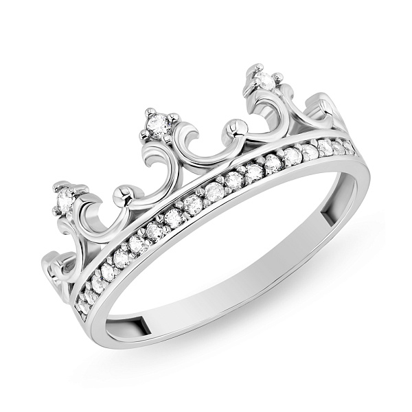 Кольцо Корона из белого золота с фианитами (арт. 155095б) – изображение 1