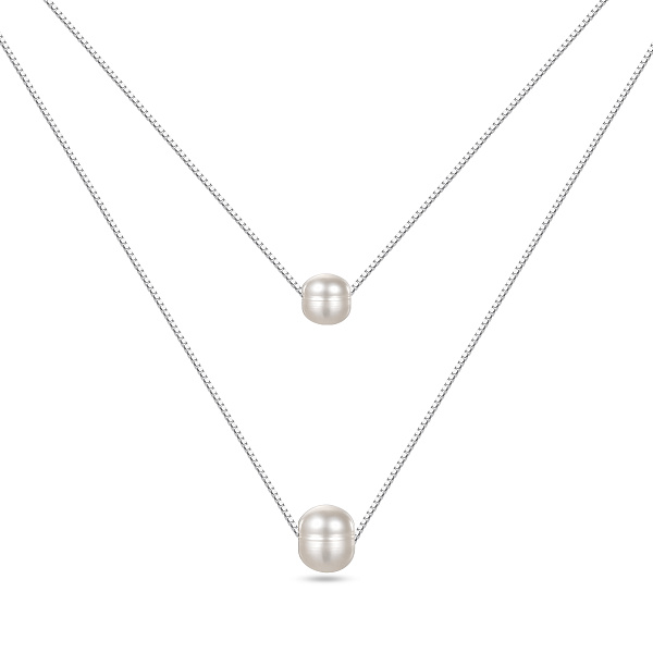 Серебряное двойное колье с жемчугом (арт. 7507/2436жб) – изображение 1
