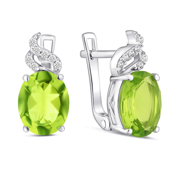 Серебряные серьги с хризолитом и фианитами (арт. 7502/2194088Хрз) – изображение 1