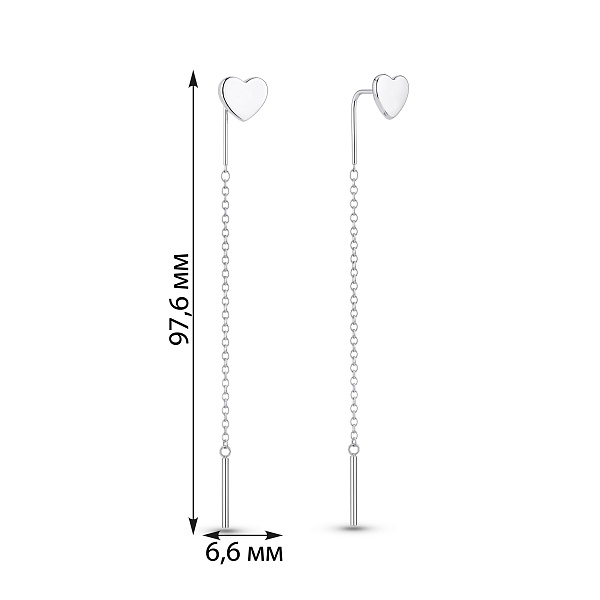 Серебряные серьги-протяжки сердечко (арт. 7502/520854) – изображение 2