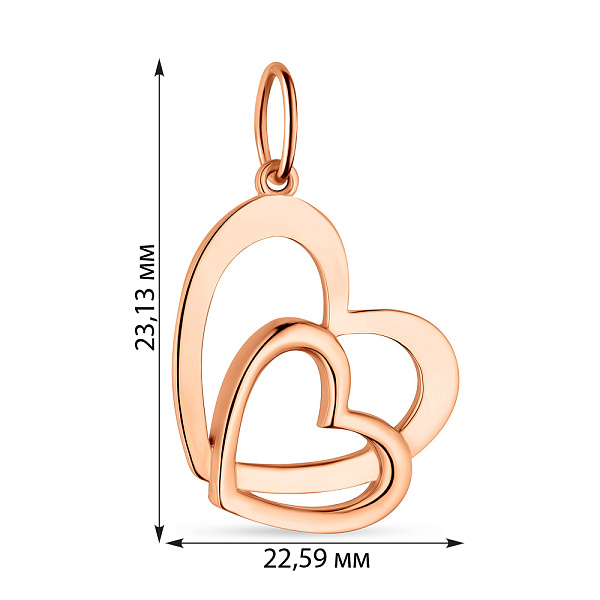 Подвес из красного золота "Два сердца" без камней (арт. 424472) – изображение 3