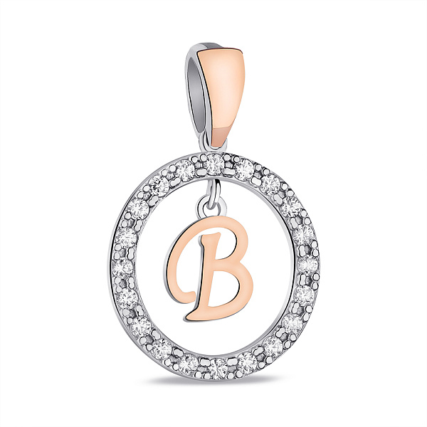 Серебряный кулон Буква В с фианитами (арт. 7203/050пю/В) – изображение 1