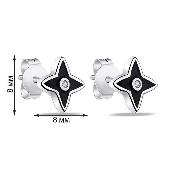 Сережки-пусети зі срібла з емаллю і фіанітами (арт. 7518/6473еч) – зображення 2