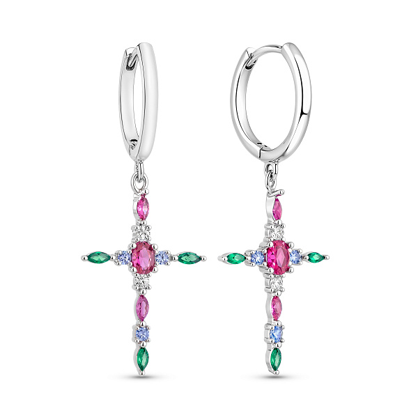 Серебряные серьги-конго с крестиком (арт. 7502/10224/15ацв) – изображение 1