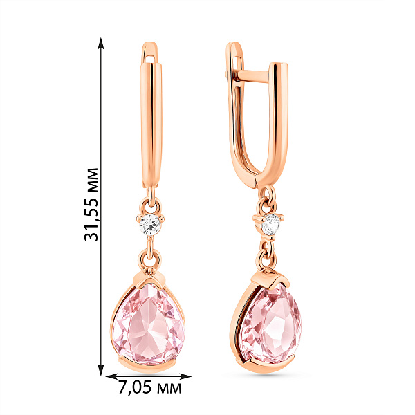 Золотые серьги-подвески с кварцем (арт. 111245ПрГ) – изображение 4