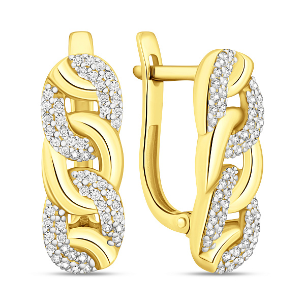 Серьги из желтого золота Звенья с фианитами (арт. 110289ж) – изображение 1
