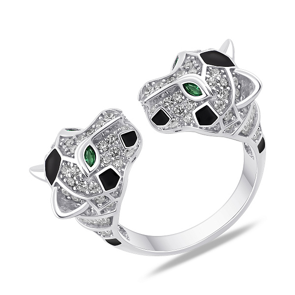 Серебряное незамкнутое кольцо пантера (арт. 7501/8896аз) – изображение 1
