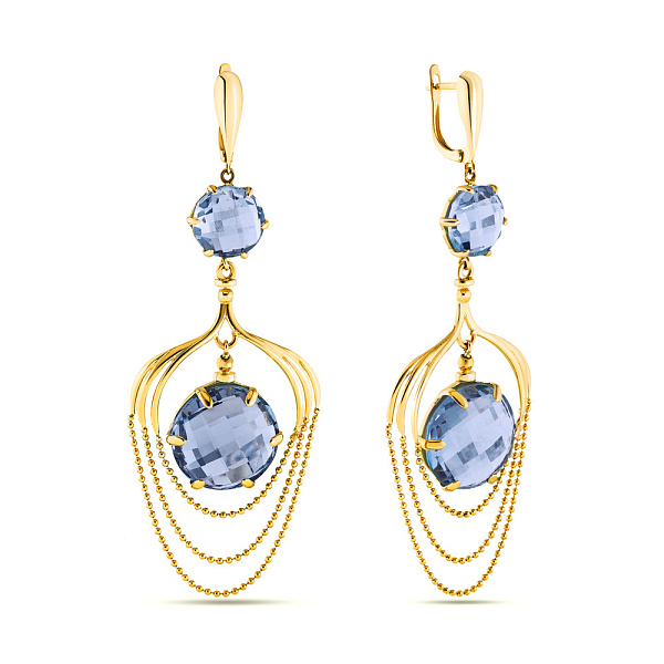 Сережки-подвески из желтого золота с кварцем (арт. 107814жПкг) – изображение 1