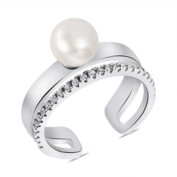 Серебряное кольцо с жемчугом и фианитами (арт. 7501/К2ФЖ/1282-17) – изображение 1