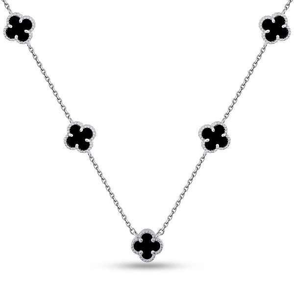 Серебряное колье Клевер с ониксом (арт. 7507/2212/7о) – изображение 1