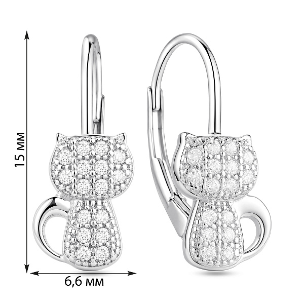 Серебряные серьги-кольца кот с фианитами (арт. 7502/10570) – изображение 2