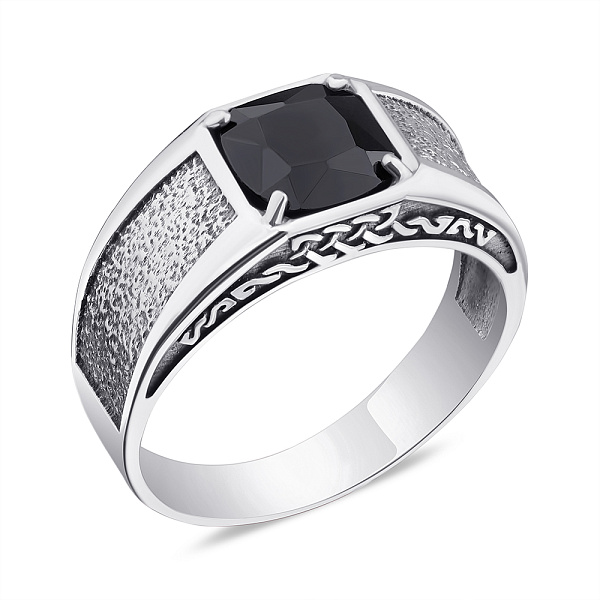 Срібна печатка з чорним фіанітом (арт. 7906/А003/1чкю) – зображення 1