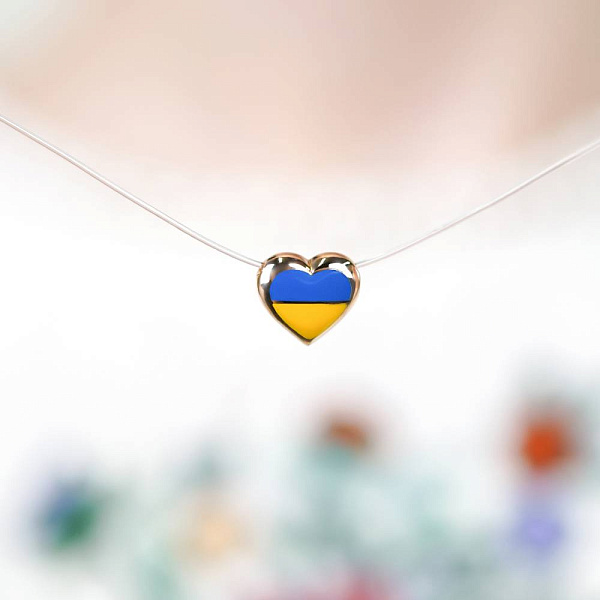 Силіконове кольє з золотим підвісом та з синьою і жовтою емаллю на лісці (арт. 360122есж) – зображення 3