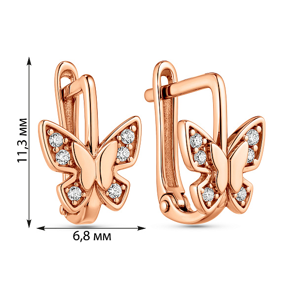 Серьги из красного золота Бабочки с фианитами (арт. 110909) – изображение 2