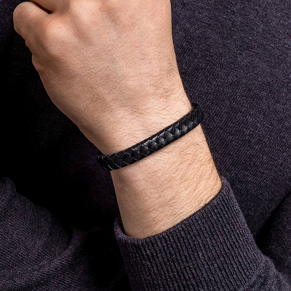 Браслет из кожи с серебряными вставками (арт. 7609/4676) – изображение 2