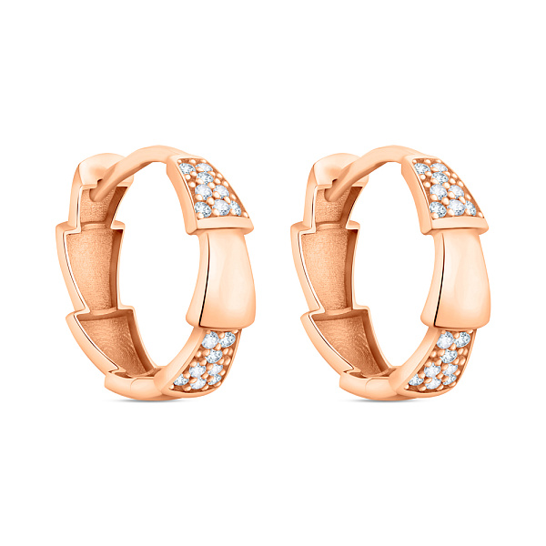 Серьги-кольца из красного золота с фианитами (арт. 1091444) – изображение 1