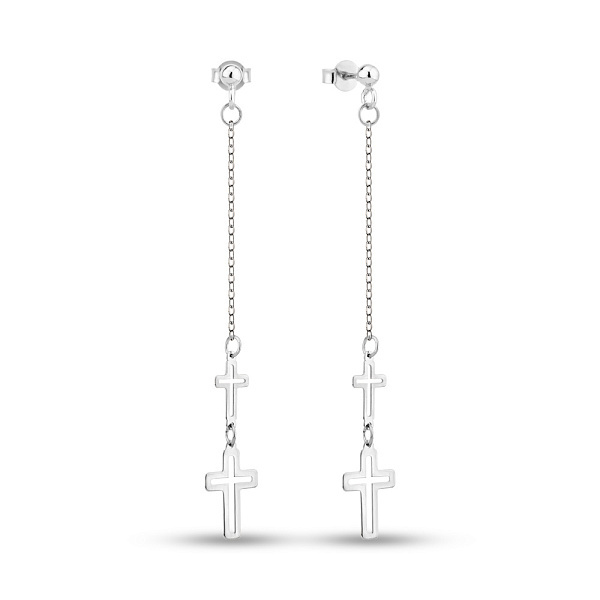 Серьги-пусеты из белого золота Крестики (арт. 1091557б) – изображение 1