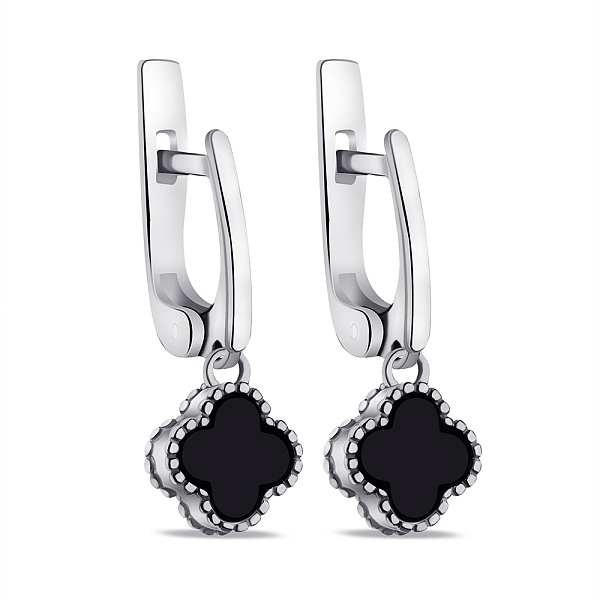 Серебряные серьги Клевер с ониксом (арт. 7502/634/6осп) – изображение 1