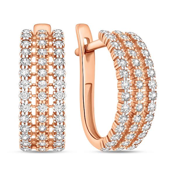 Серьги из красного золота с дорожкой из фианитов (арт. 110255) – изображение 1