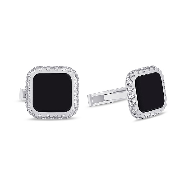 Серебряные запонки с ониксом (арт. 7515/А152озю) – изображение 1