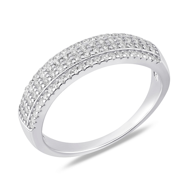 Серебряное двойное кольцо с фианитами и крупным камнем (арт. 7501/8527) – изображение 3