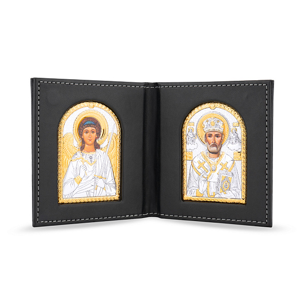 Икона Николай Чудотворец-Ангел Хранитель (80х85 мм) (арт. K-1/003-007G) – изображение 1