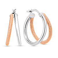 Сережки-кільця подвійні з білого та червоного золота (арт. 1091894/20бк)