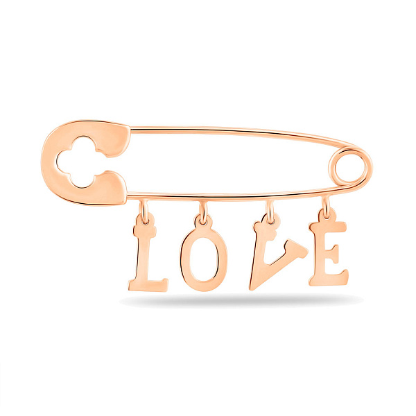 Золотая булавка Love с подвесками (арт. 360218) – изображение 1