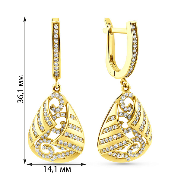 Серьги-подвески из желтого золота с фианитами (арт. 102723ж) – изображение 4