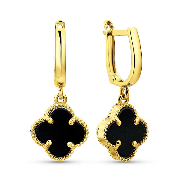 Серьги-подвески из желтого золота с ониксом (арт. 105693/10жо) – изображение 1