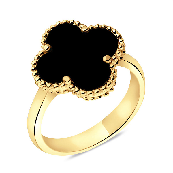 Серебряное кольцо Клевер с ониксом (арт. 7501/6566/15жо) – изображение 1